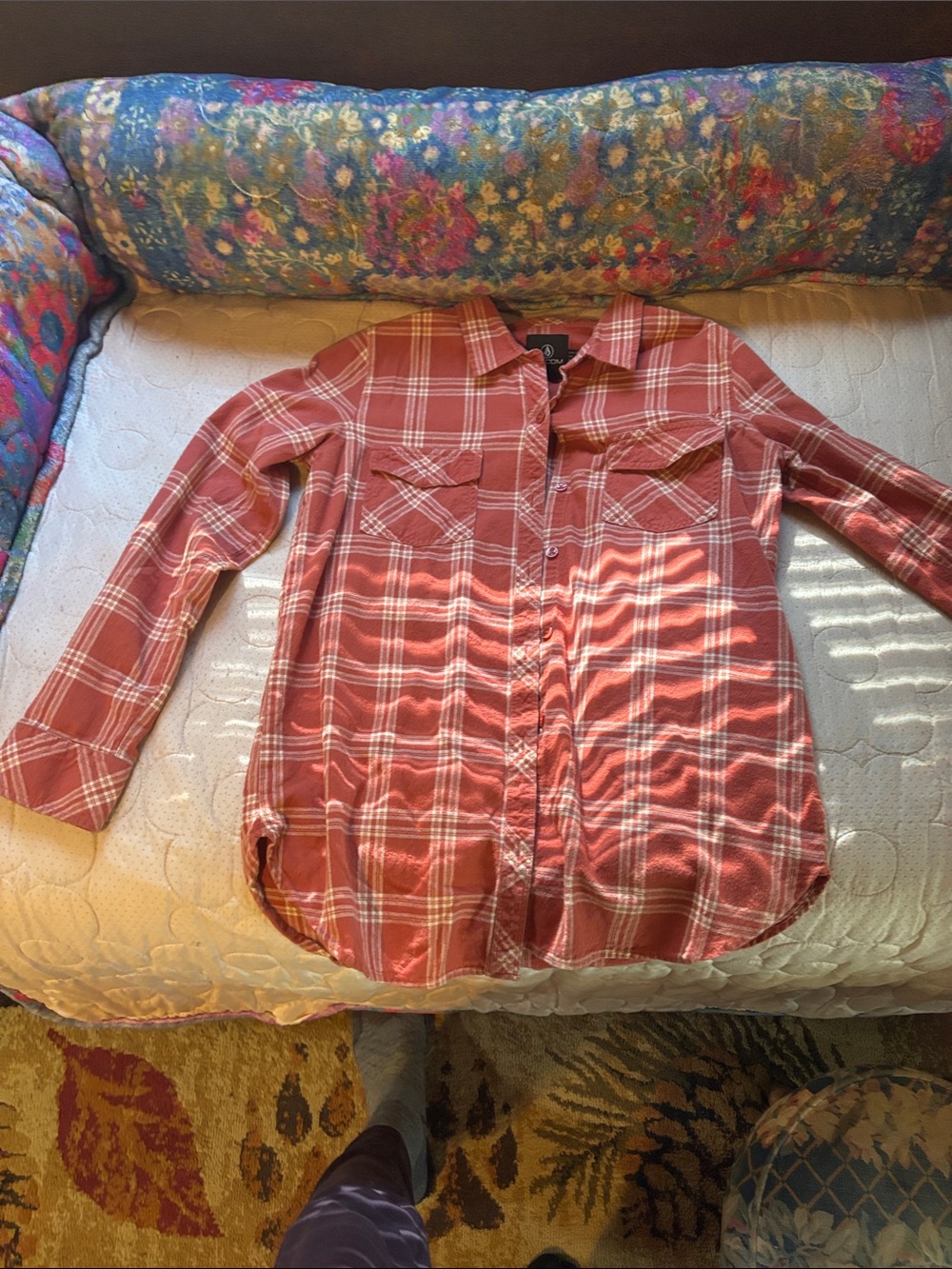 Volcom Rust Plaid Button-Up Shirt - Casual Long Sleeve Top